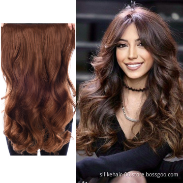 Cheap Ombre 24inches Heat Resistant Fiber Curly Natural Long Wavy One Piece Clip in Hair Extension Synthetic Hair Extensions